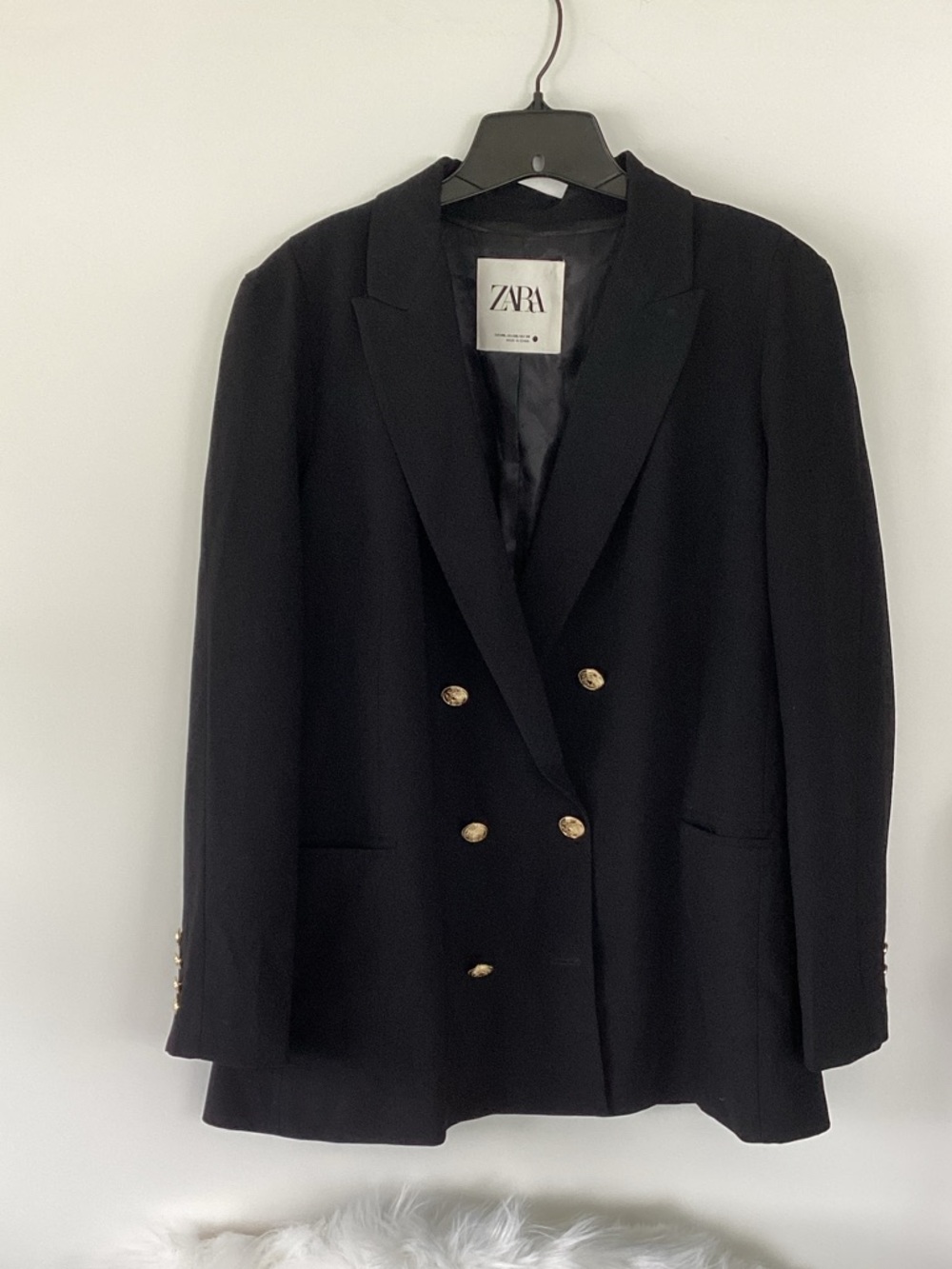 ZARA Black Double-Breasted Blazer with Gold Buttons
